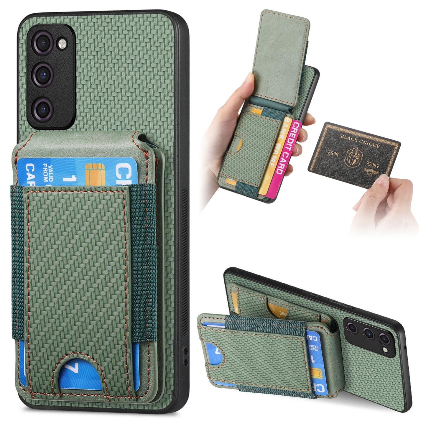 Samsung Galaxy A21s Vertical Flip Wallet Stand Phone Case with Carbon Fibre Pattern