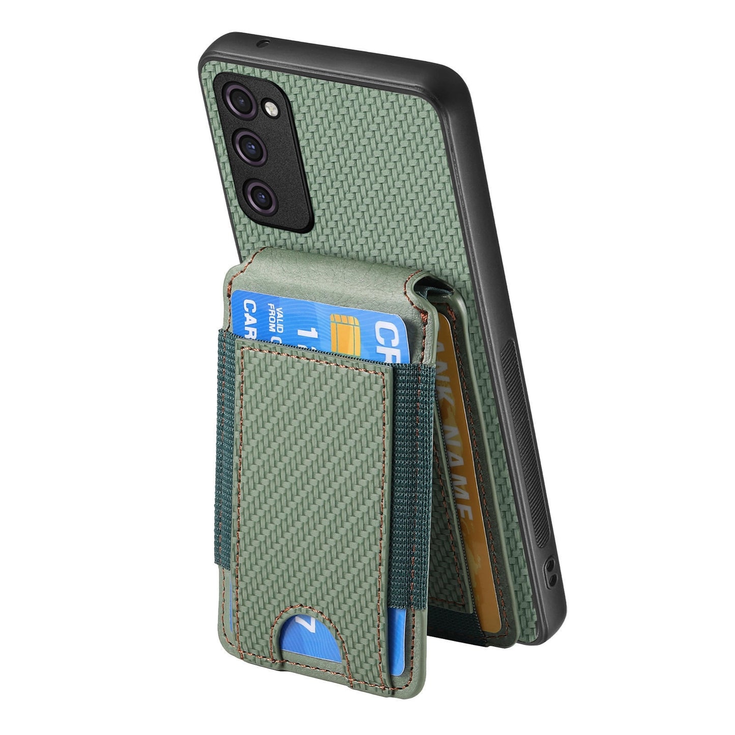 Samsung Galaxy A21s Vertical Flip Wallet Stand Phone Case with Carbon Fibre Pattern