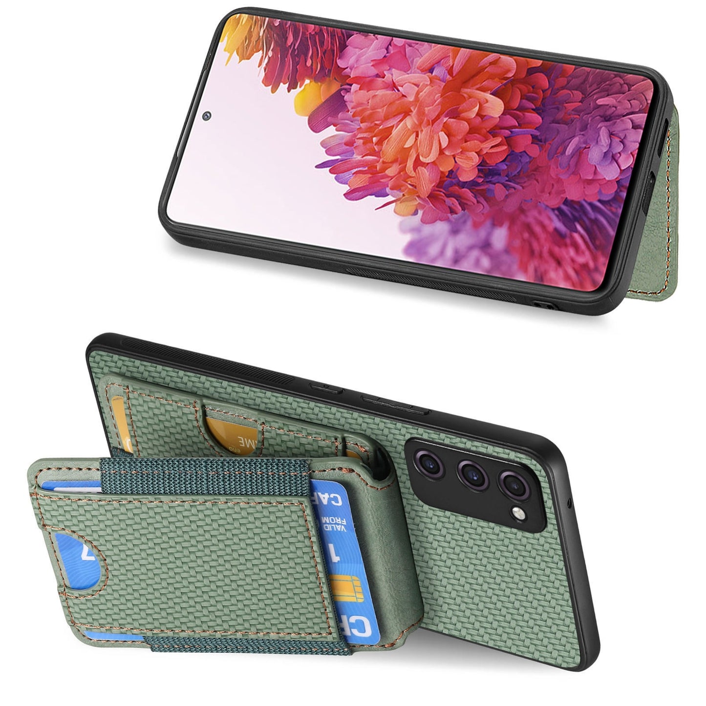 Samsung Galaxy A21s Vertical Flip Wallet Stand Phone Case with Carbon Fibre Pattern