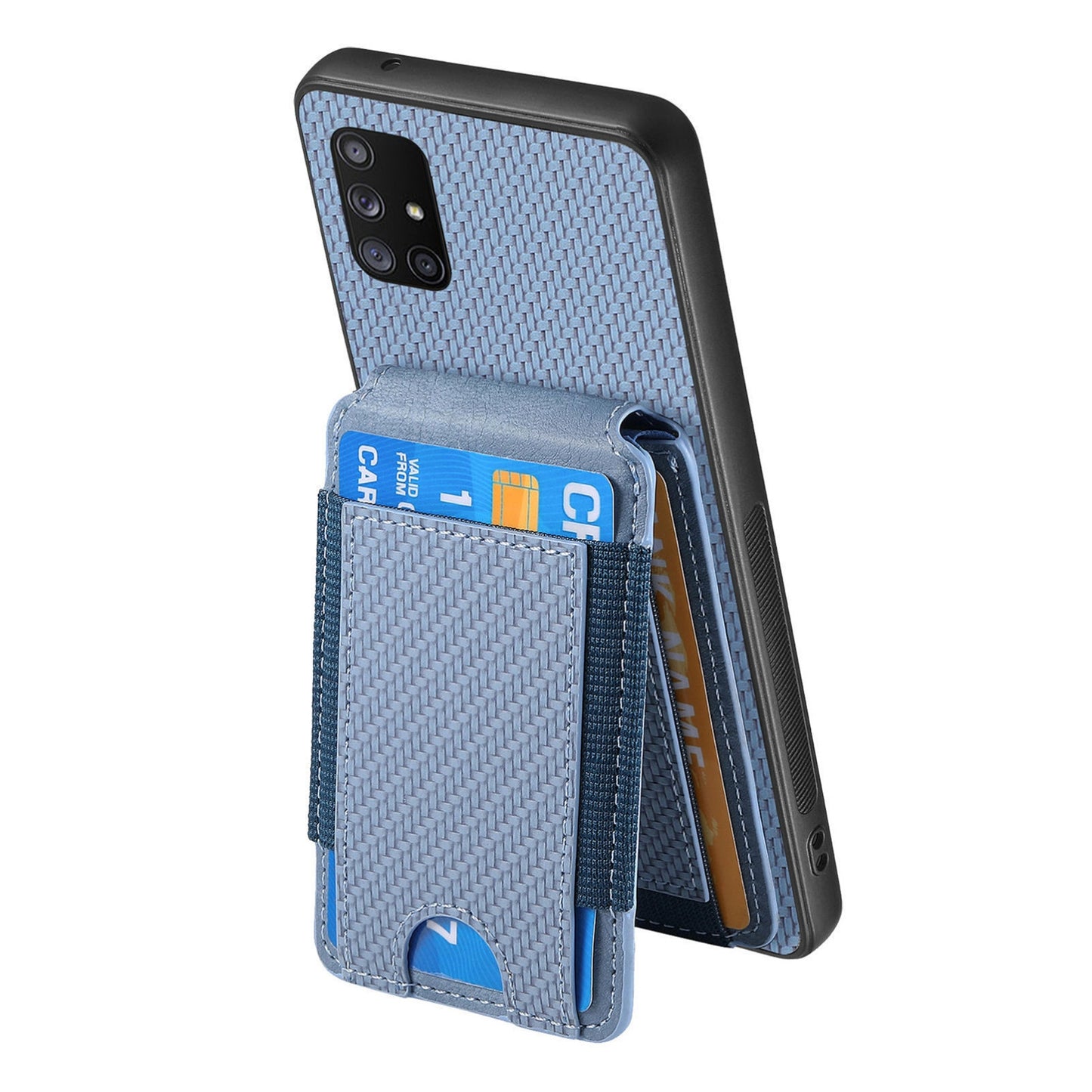 Samsung Galaxy A51 5G Vertical Flip Wallet Stand Phone Case with Carbon Fibre Pattern