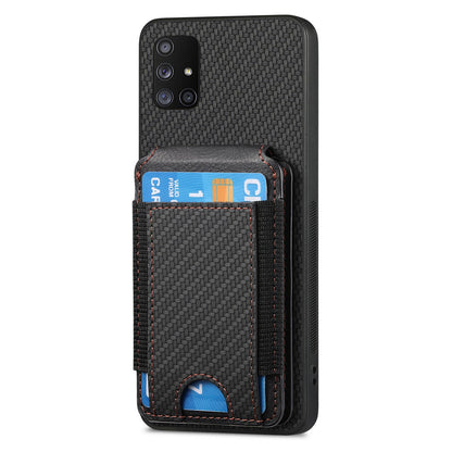 Samsung Galaxy A51 5G Vertical Flip Wallet Stand Phone Case with Carbon Fibre Pattern