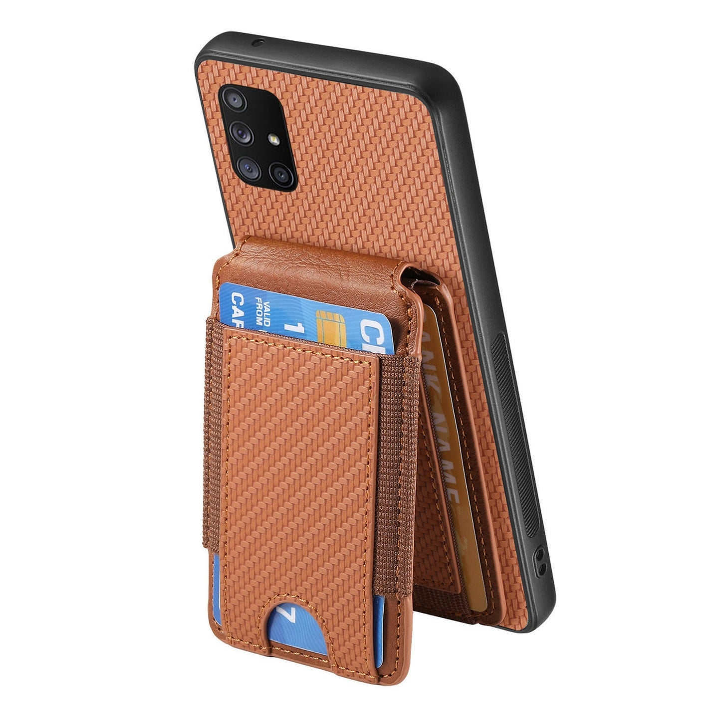 Samsung Galaxy A51 5G Vertical Flip Wallet Stand Phone Case with Carbon Fibre Pattern