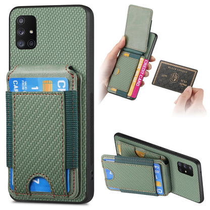 Samsung Galaxy A51 5G Vertical Flip Wallet Stand Phone Case with Carbon Fibre Pattern