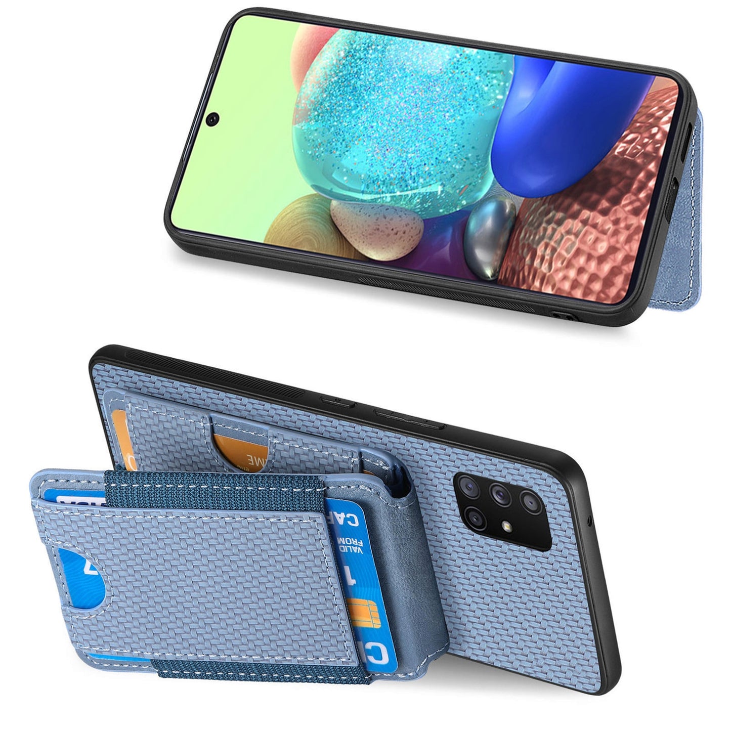 Samsung Galaxy A71 5G Vertical Flip Wallet Stand Phone Case with Carbon Fibre Pattern