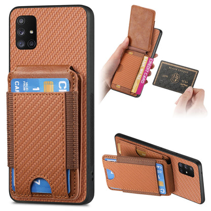 Samsung Galaxy A71 5G Vertical Flip Wallet Stand Phone Case with Carbon Fibre Pattern
