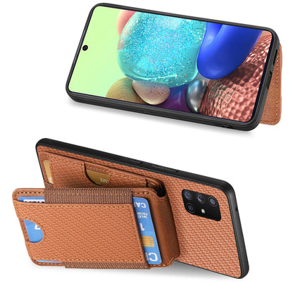 Samsung Galaxy A71 5G Vertical Flip Wallet Stand Phone Case with Carbon Fibre Pattern