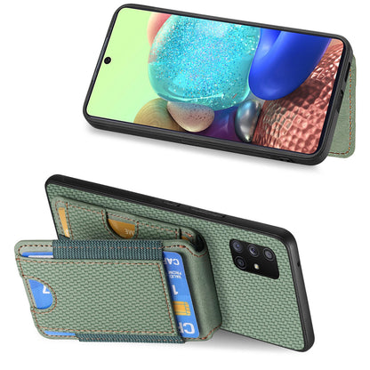 Samsung Galaxy A71 5G Vertical Flip Wallet Stand Phone Case with Carbon Fibre Pattern