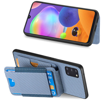 Samsung Galaxy A31 Vertical Flip Wallet Stand Phone Case with Carbon Fibre Pattern