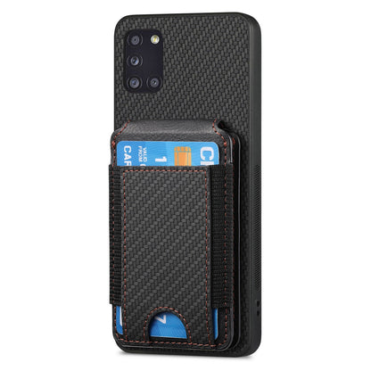 Samsung Galaxy A31 Vertical Flip Wallet Stand Phone Case with Carbon Fibre Pattern