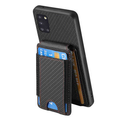 Samsung Galaxy A31 Vertical Flip Wallet Stand Phone Case with Carbon Fibre Pattern