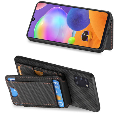Samsung Galaxy A31 Vertical Flip Wallet Stand Phone Case with Carbon Fibre Pattern