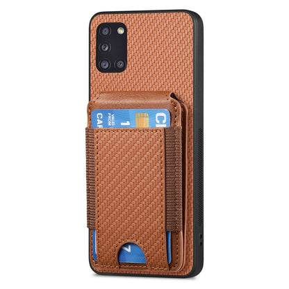 Samsung Galaxy A31 Vertical Flip Wallet Stand Phone Case with Carbon Fibre Pattern