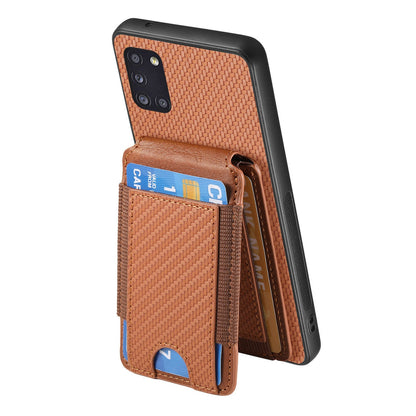 Samsung Galaxy A31 Vertical Flip Wallet Stand Phone Case with Carbon Fibre Pattern