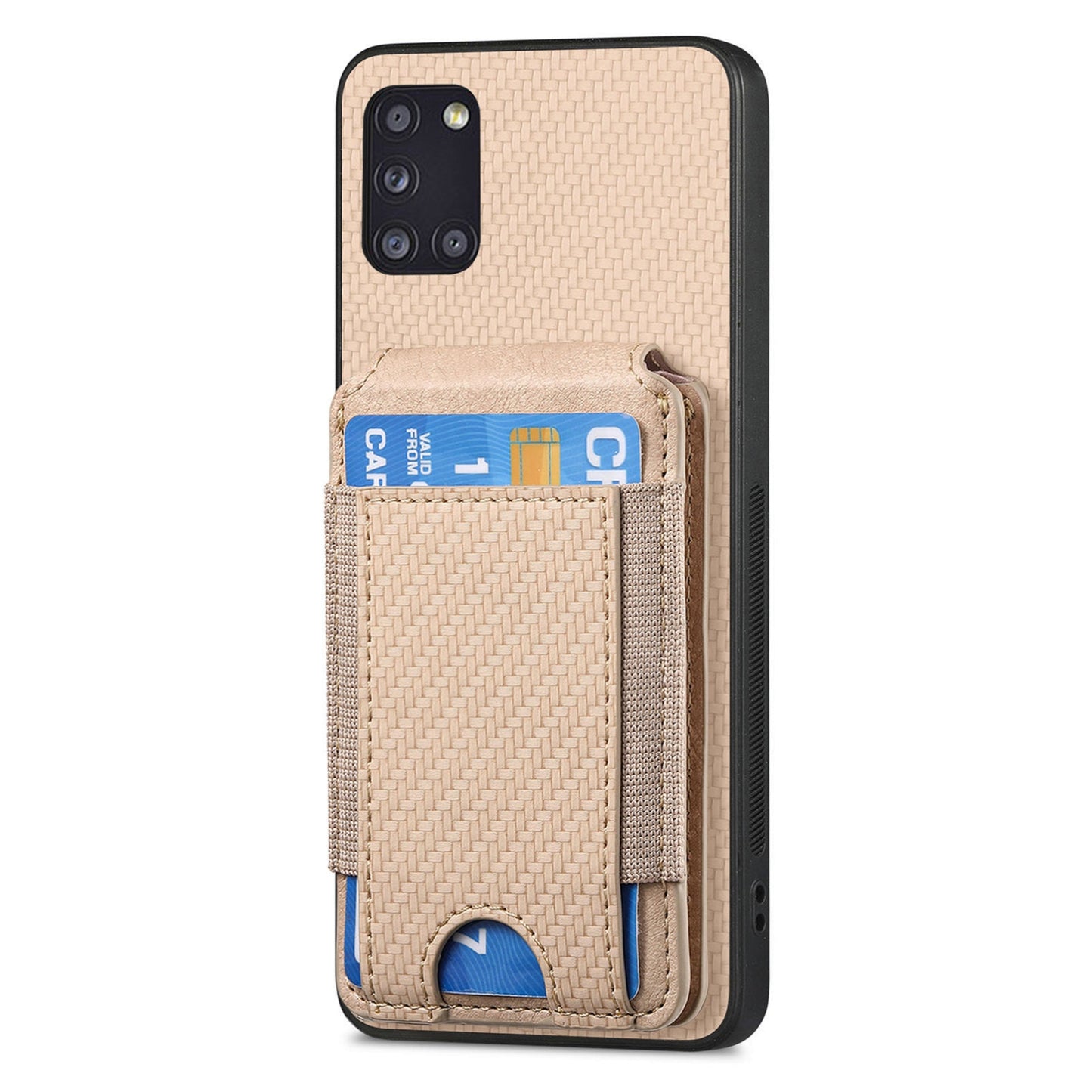 Samsung Galaxy A31 Vertical Flip Wallet Stand Phone Case with Carbon Fibre Pattern