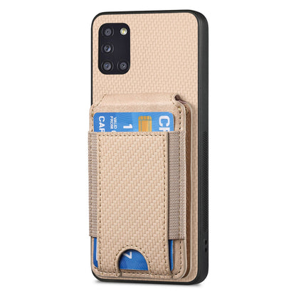 Samsung Galaxy A31 Vertical Flip Wallet Stand Phone Case with Carbon Fibre Pattern