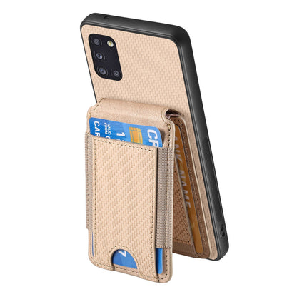 Samsung Galaxy A31 Vertical Flip Wallet Stand Phone Case with Carbon Fibre Pattern