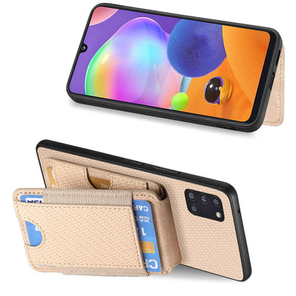 Samsung Galaxy A31 Vertical Flip Wallet Stand Phone Case with Carbon Fibre Pattern