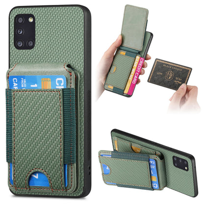 Samsung Galaxy A31 Vertical Flip Wallet Stand Phone Case with Carbon Fibre Pattern