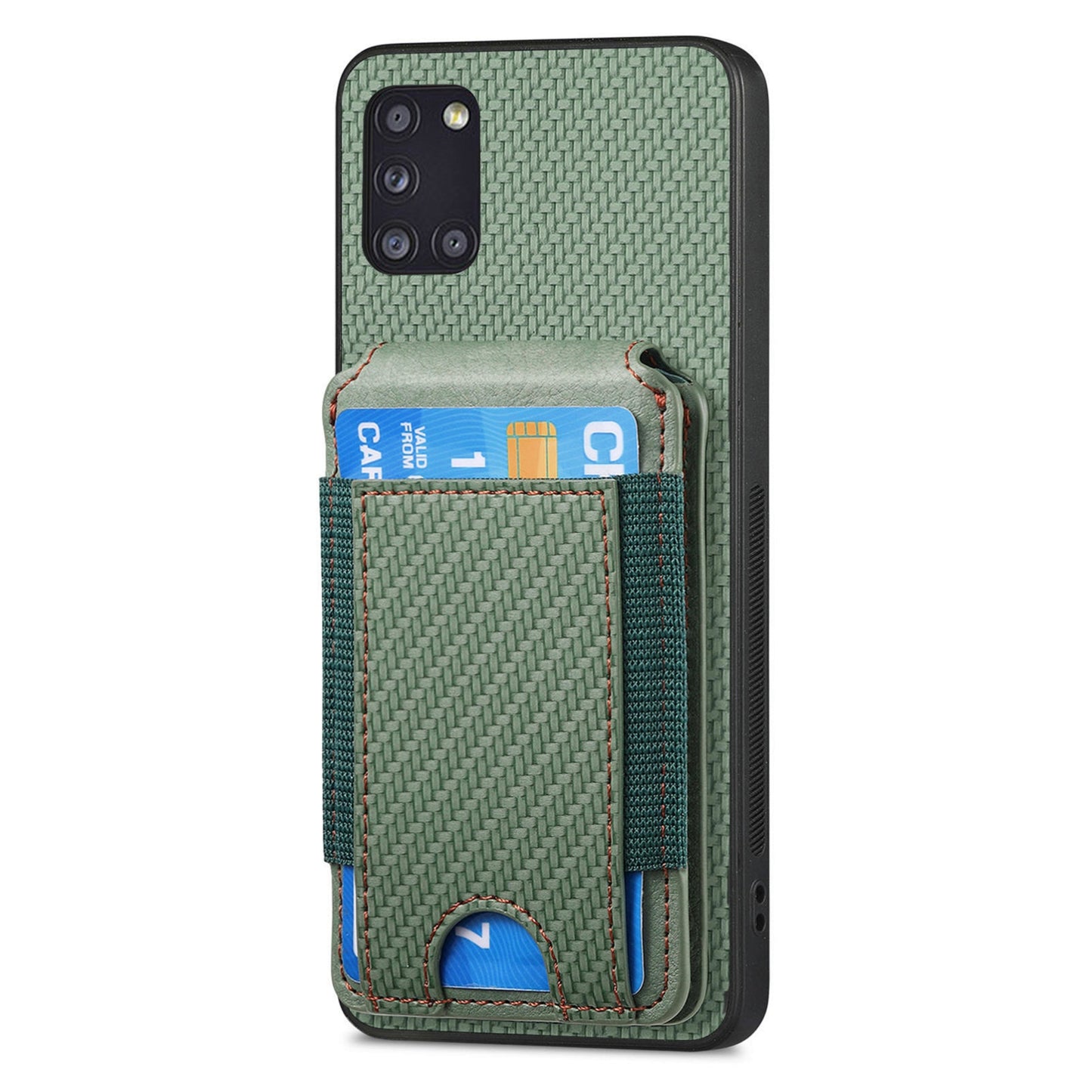 Samsung Galaxy A31 Vertical Flip Wallet Stand Phone Case with Carbon Fibre Pattern