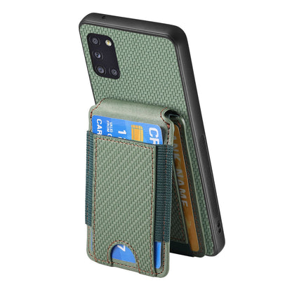 Samsung Galaxy A31 Vertical Flip Wallet Stand Phone Case with Carbon Fibre Pattern