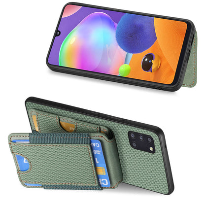 Samsung Galaxy A31 Vertical Flip Wallet Stand Phone Case with Carbon Fibre Pattern