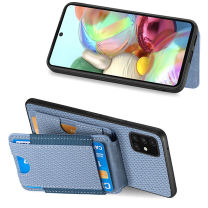 Samsung Galaxy A71 4G Vertical Flip Wallet Stand Phone Case with Carbon Fibre Pattern
