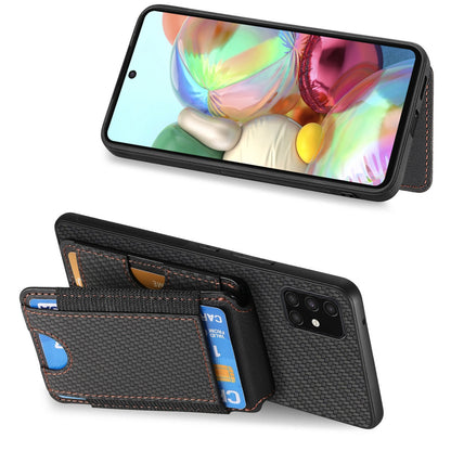 Samsung Galaxy A71 4G Vertical Flip Wallet Stand Phone Case with Carbon Fibre Pattern