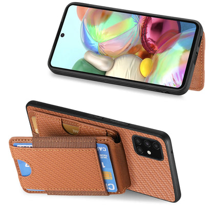 Samsung Galaxy A71 4G Vertical Flip Wallet Stand Phone Case with Carbon Fibre Pattern