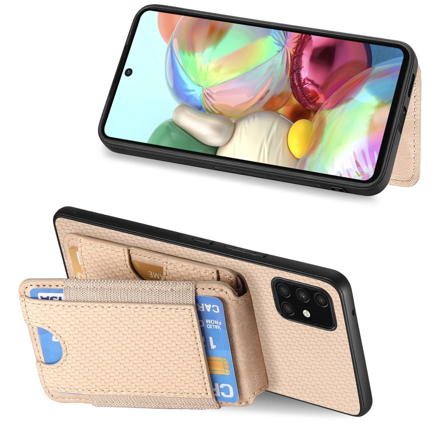 Samsung Galaxy A71 4G Vertical Flip Wallet Stand Phone Case with Carbon Fibre Pattern