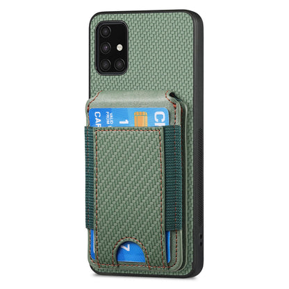 Samsung Galaxy A71 4G Vertical Flip Wallet Stand Phone Case with Carbon Fibre Pattern