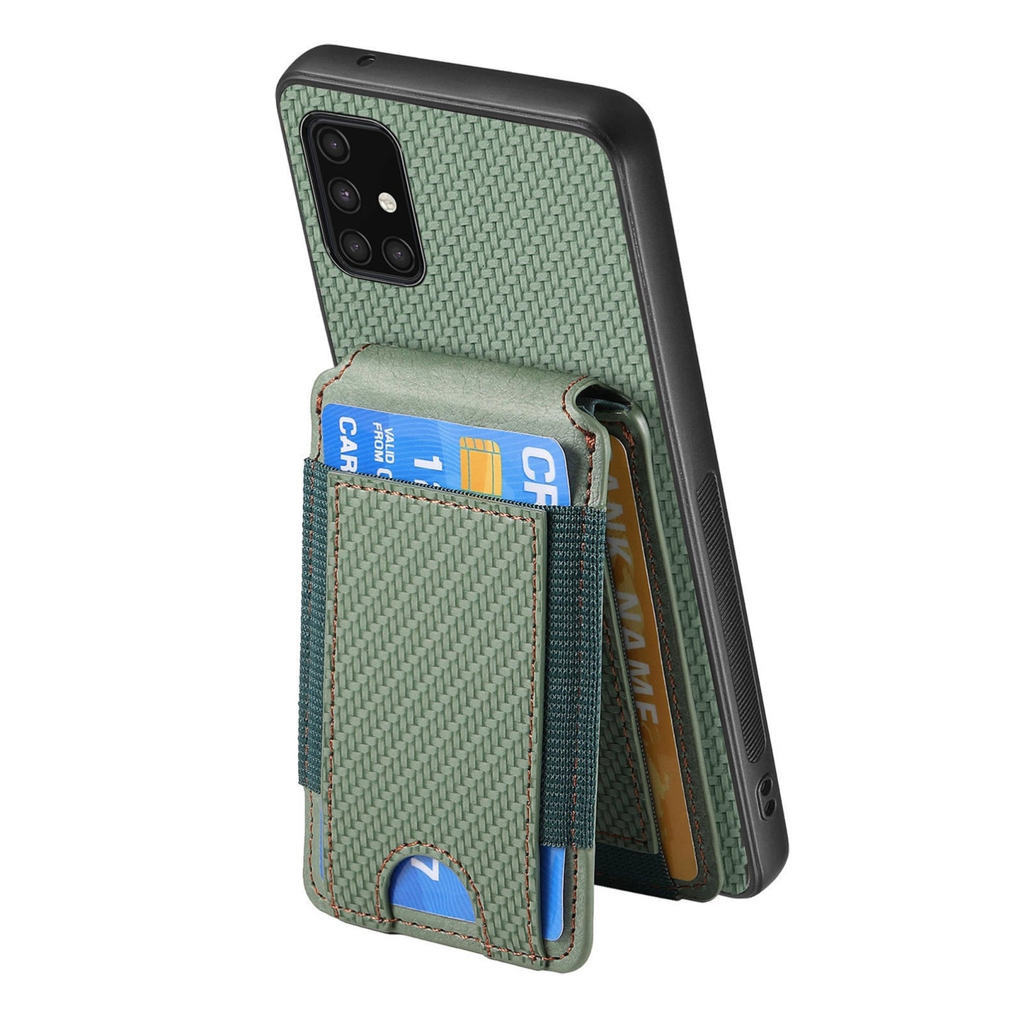 Samsung Galaxy A71 4G Vertical Flip Wallet Stand Phone Case with Carbon Fibre Pattern