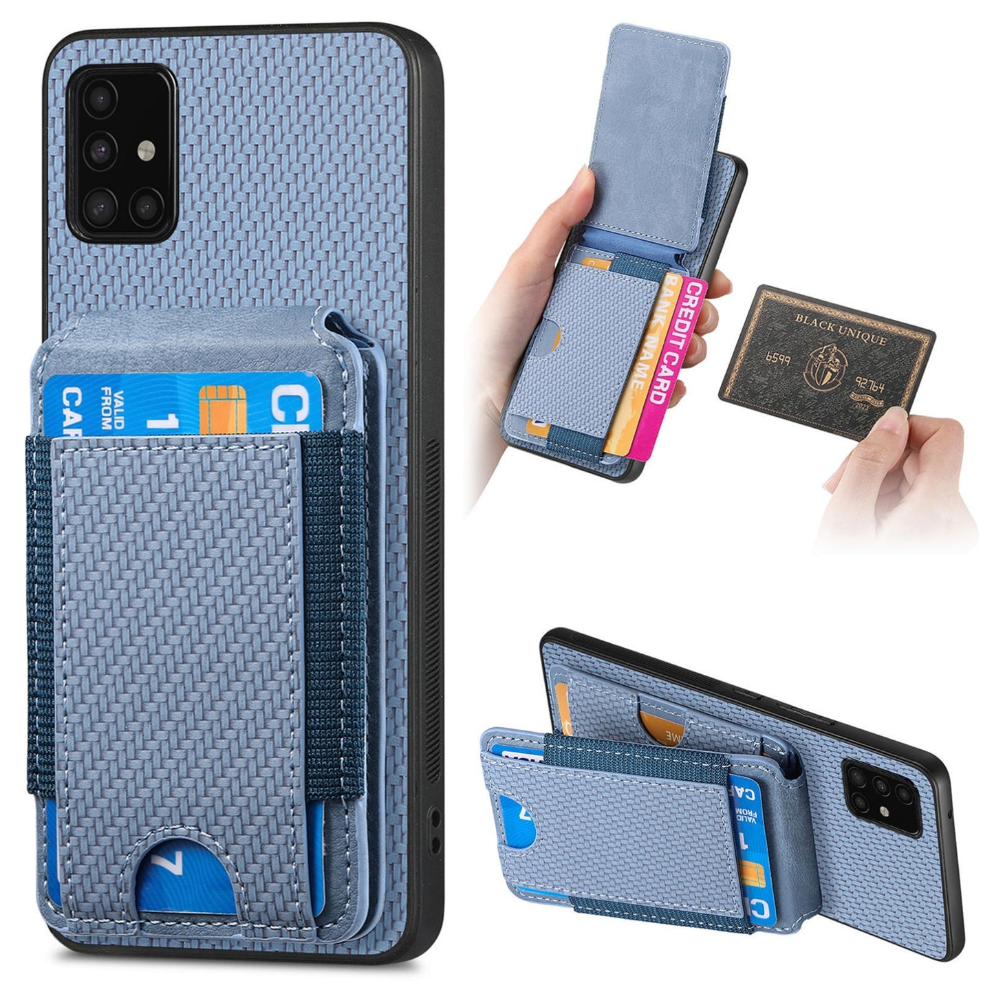Samsung Galaxy A51 4G Vertical Flip Wallet Stand Phone Case with Carbon Fibre Pattern