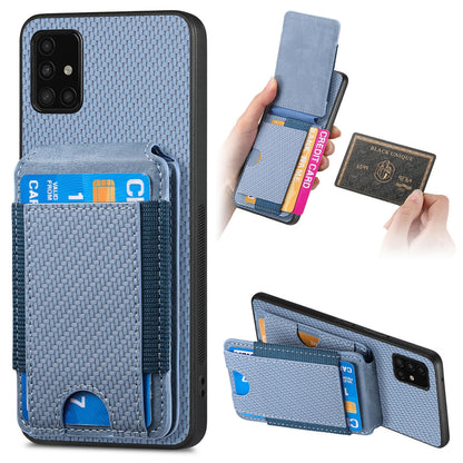 Samsung Galaxy A51 4G Vertical Flip Wallet Stand Phone Case with Carbon Fibre Pattern