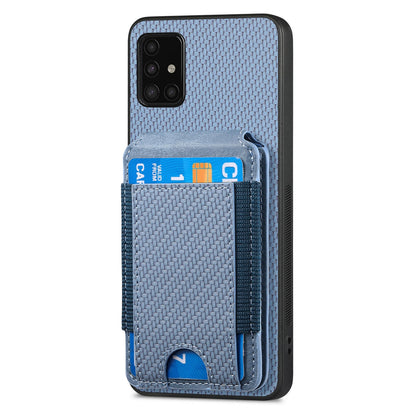 Samsung Galaxy A51 4G Vertical Flip Wallet Stand Phone Case with Carbon Fibre Pattern