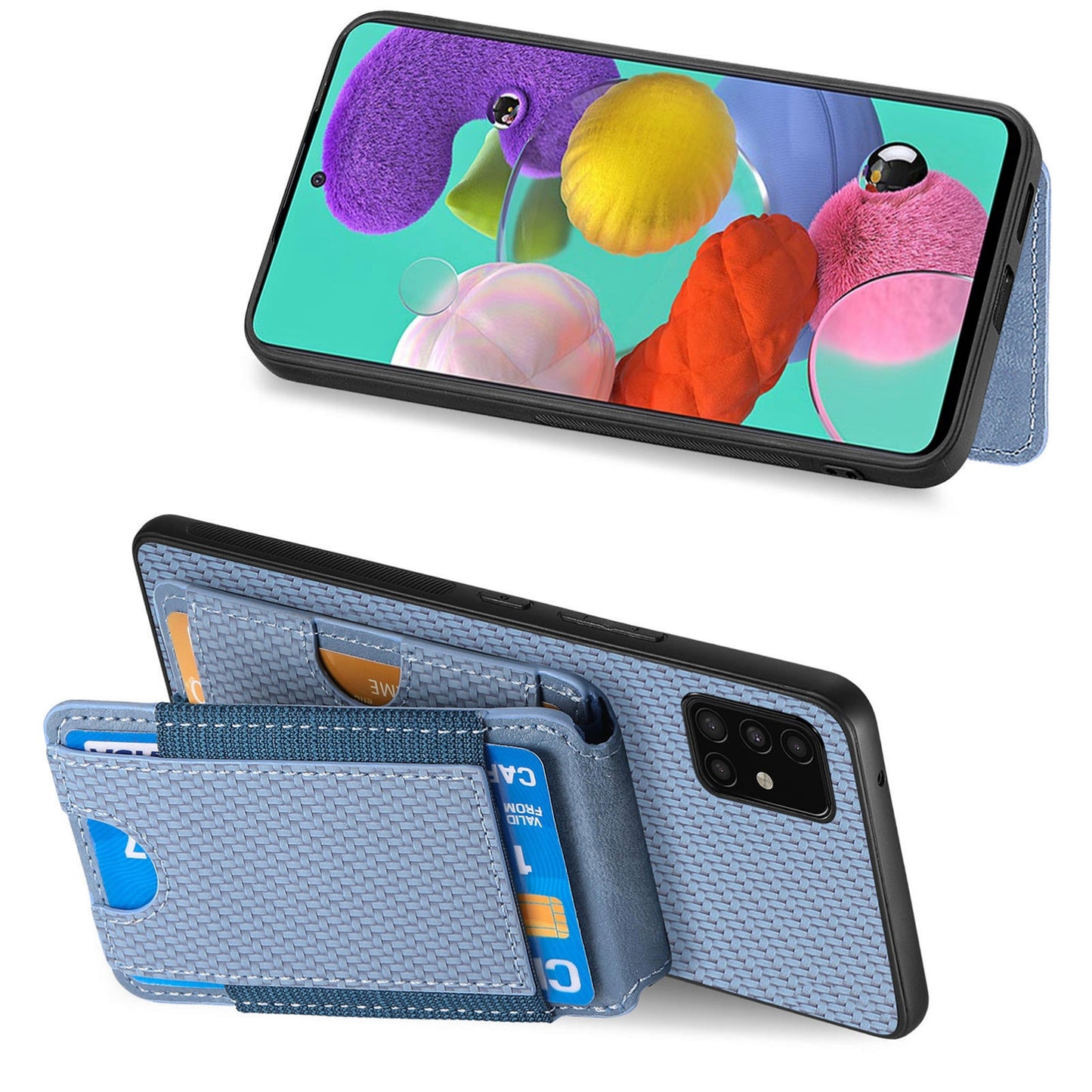 Samsung Galaxy A51 4G Vertical Flip Wallet Stand Phone Case with Carbon Fibre Pattern