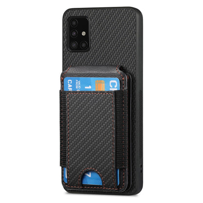 Samsung Galaxy A51 4G Vertical Flip Wallet Stand Phone Case with Carbon Fibre Pattern