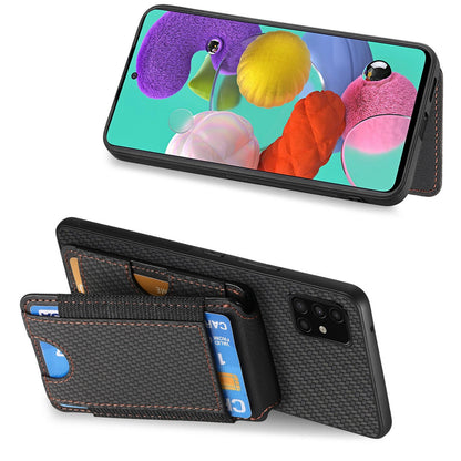 Samsung Galaxy A51 4G Vertical Flip Wallet Stand Phone Case with Carbon Fibre Pattern
