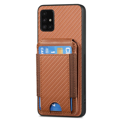 Samsung Galaxy A51 4G Vertical Flip Wallet Stand Phone Case with Carbon Fibre Pattern
