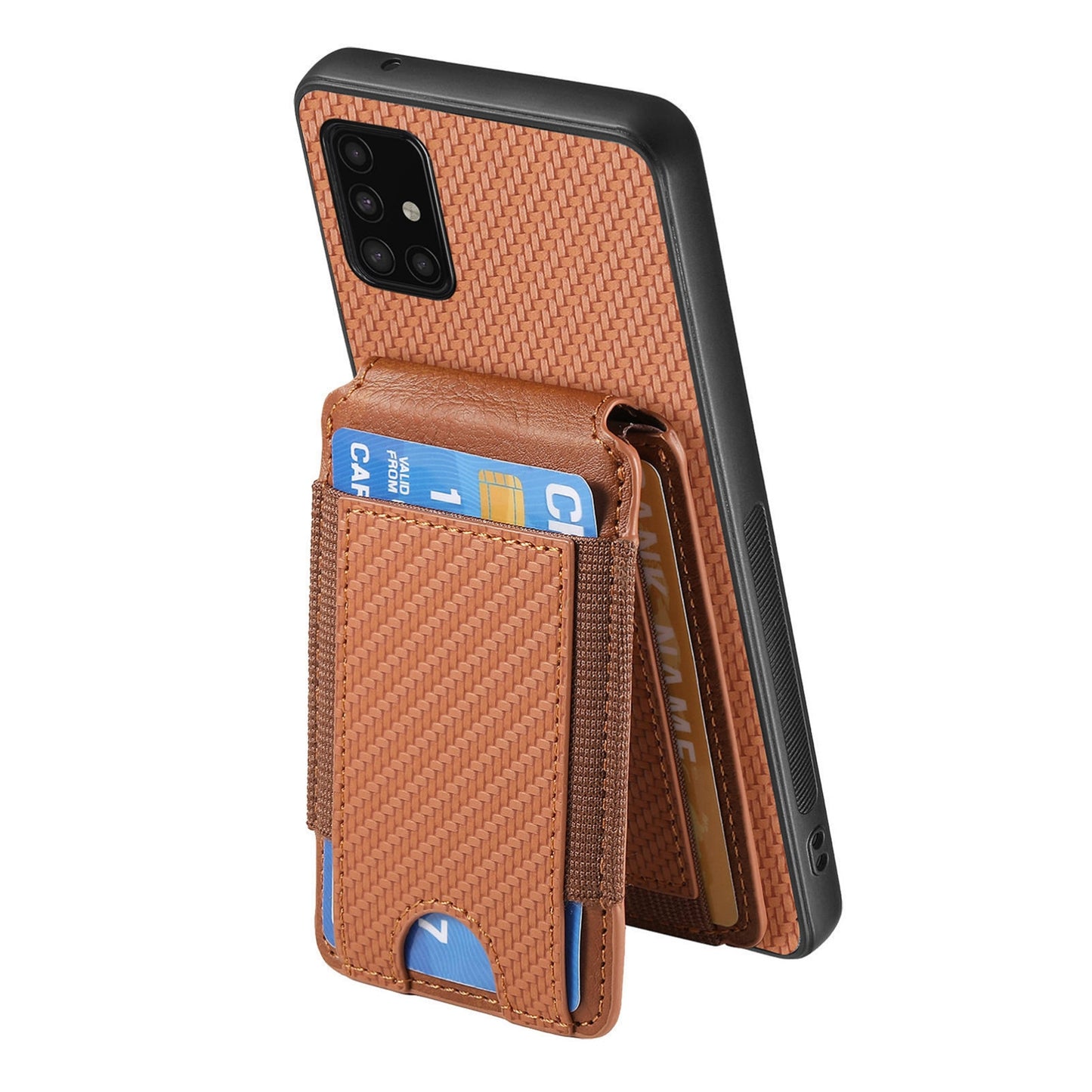 Samsung Galaxy A51 4G Vertical Flip Wallet Stand Phone Case with Carbon Fibre Pattern