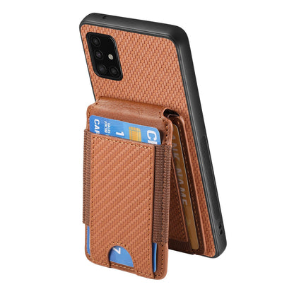 Samsung Galaxy A51 4G Vertical Flip Wallet Stand Phone Case with Carbon Fibre Pattern
