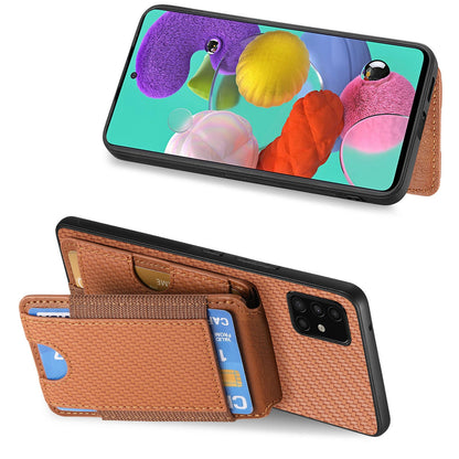 Samsung Galaxy A51 4G Vertical Flip Wallet Stand Phone Case with Carbon Fibre Pattern