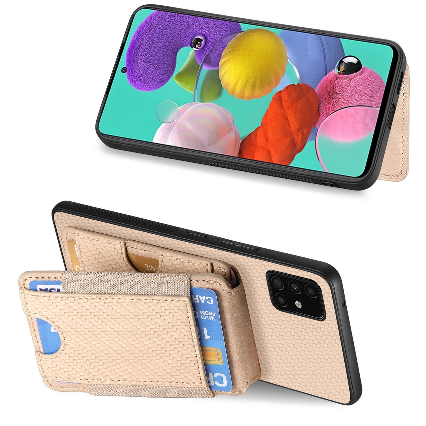 Samsung Galaxy A51 4G Vertical Flip Wallet Stand Phone Case with Carbon Fibre Pattern