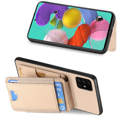 Samsung Galaxy A51 4G Vertical Flip Wallet Stand Phone Case with Carbon Fibre Pattern