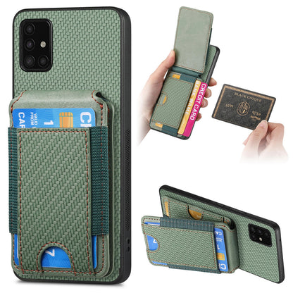 Samsung Galaxy A51 4G Vertical Flip Wallet Stand Phone Case with Carbon Fibre Pattern