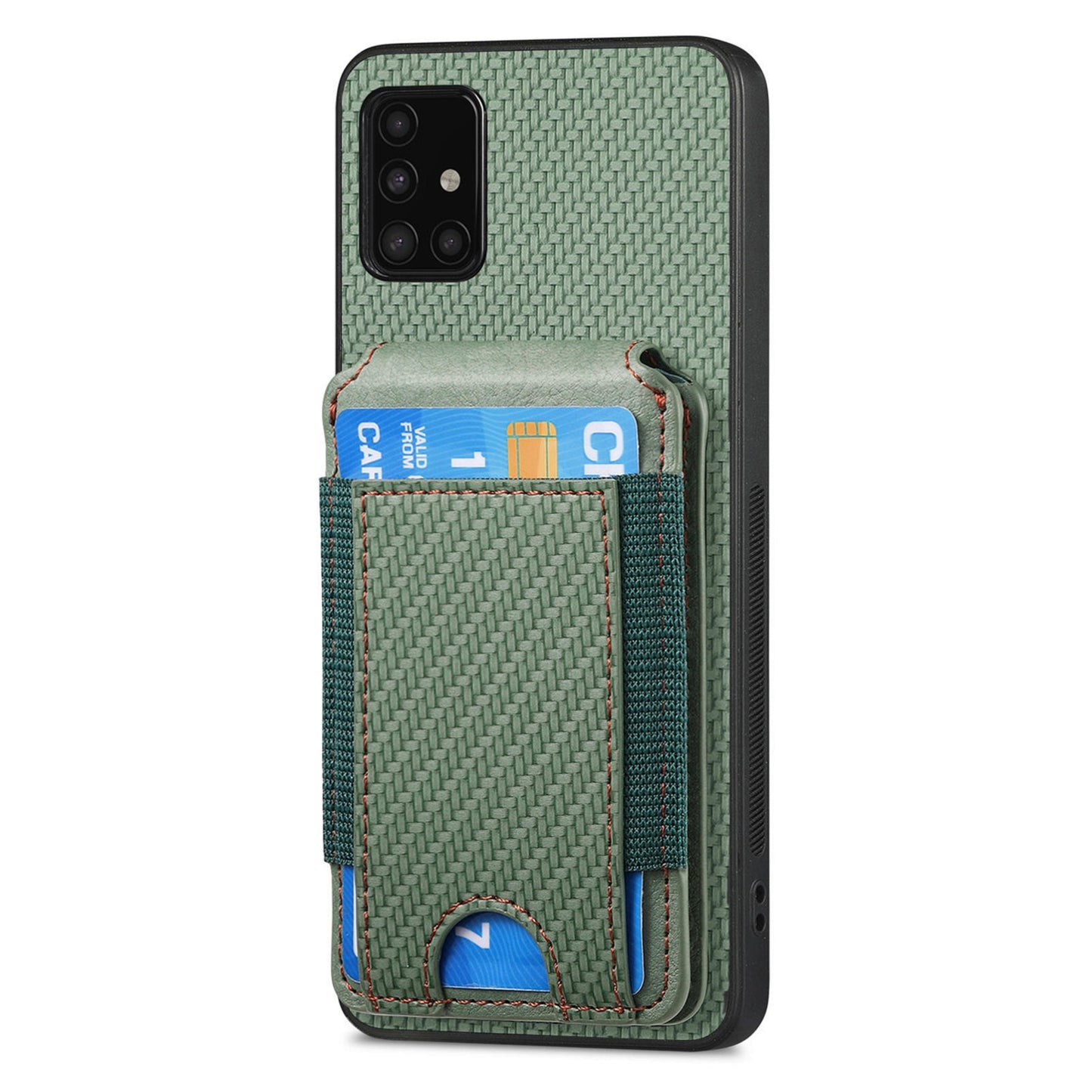 Samsung Galaxy A51 4G Vertical Flip Wallet Stand Phone Case with Carbon Fibre Pattern