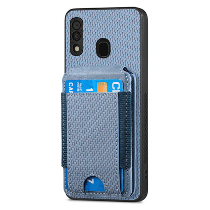 Samsung Galaxy A20s Vertical Flip Wallet Stand Phone Case with Carbon Fibre Pattern