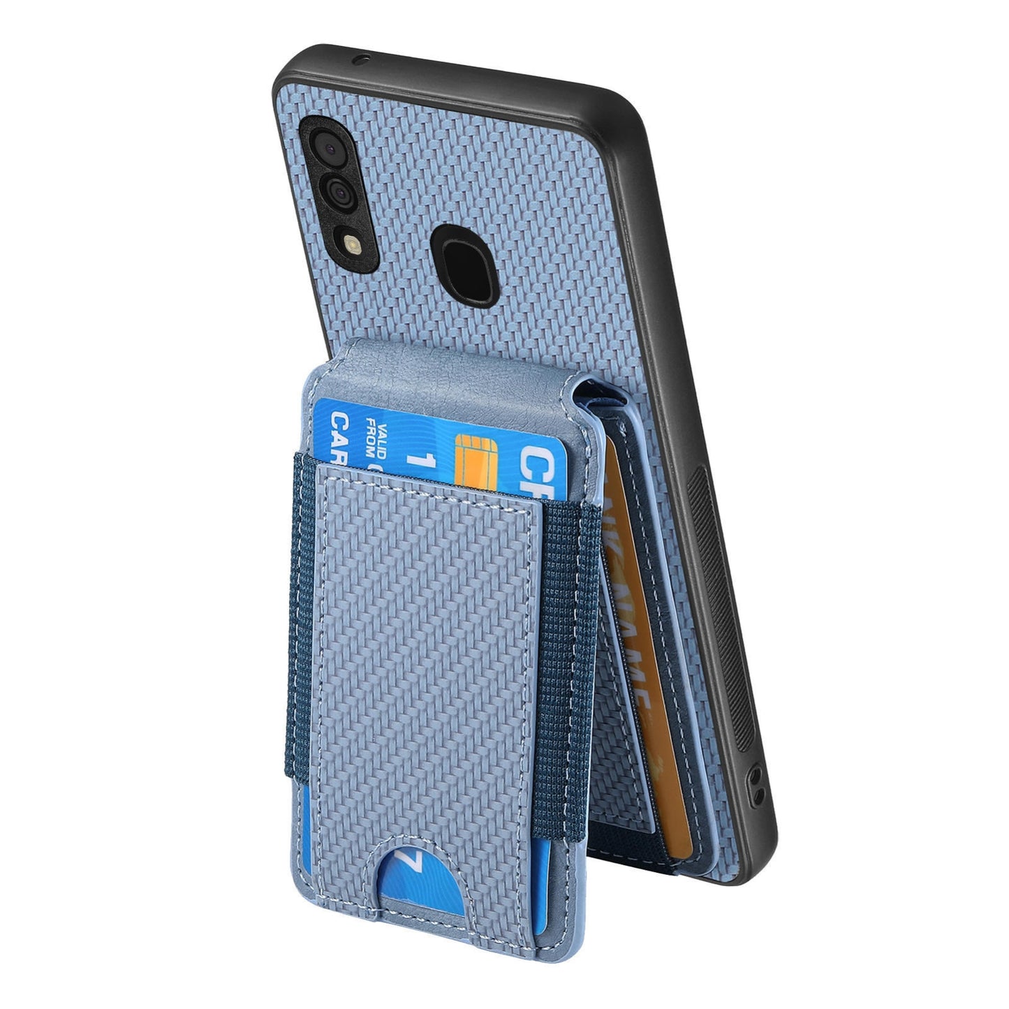 Samsung Galaxy A20s Vertical Flip Wallet Stand Phone Case with Carbon Fibre Pattern