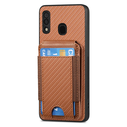 Samsung Galaxy A20s Vertical Flip Wallet Stand Phone Case with Carbon Fibre Pattern