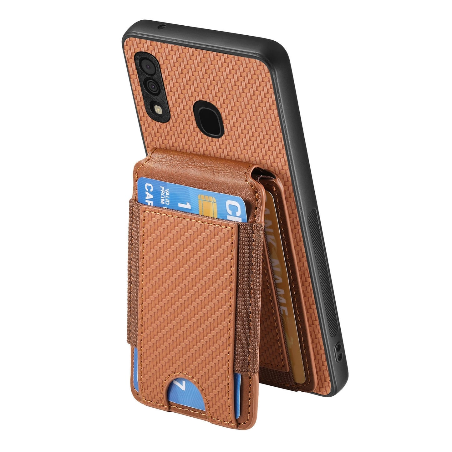 Samsung Galaxy A20s Vertical Flip Wallet Stand Phone Case with Carbon Fibre Pattern