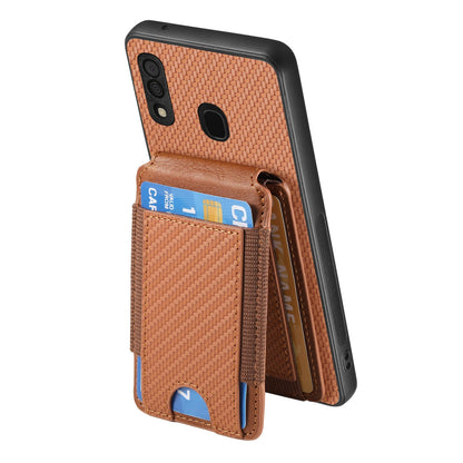 Samsung Galaxy A20s Vertical Flip Wallet Stand Phone Case with Carbon Fibre Pattern